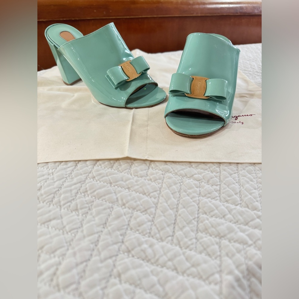 Salvatore Ferragamo Mint Green Heeled Sandals